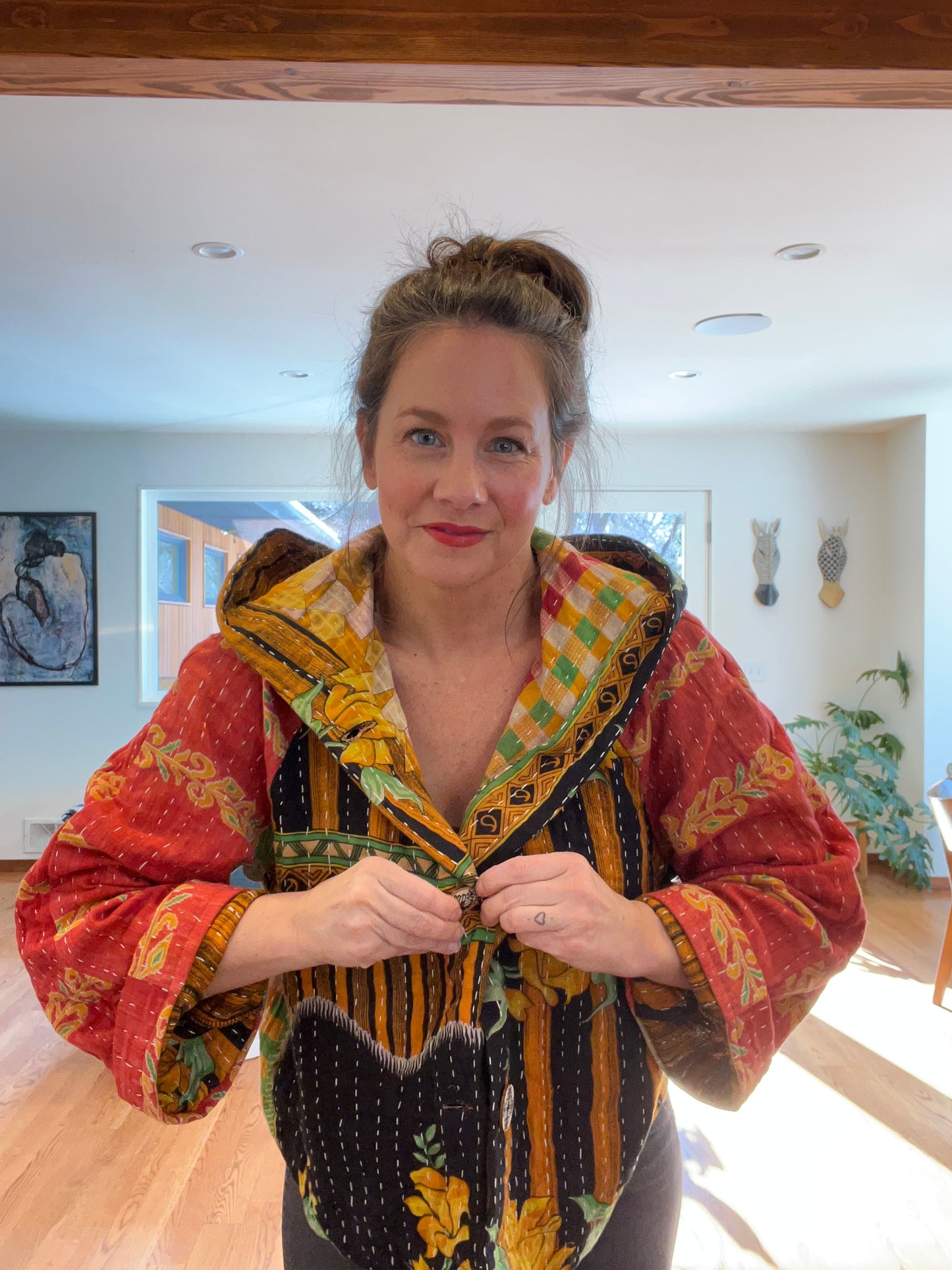 B. Upcycled kantha jacket